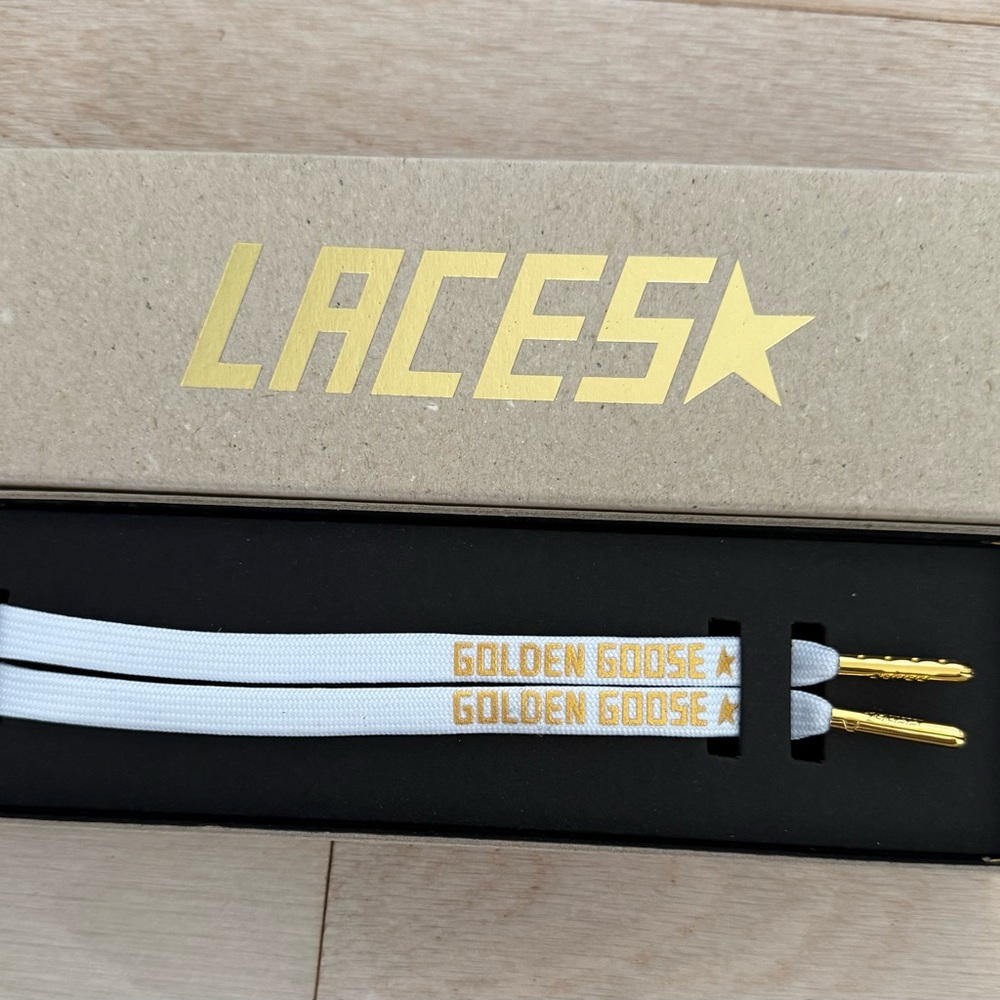 Golden Goose White Laces with Gold Tips